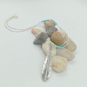 Sterling Silver Feather ~ Turquoise and Liquid Silver